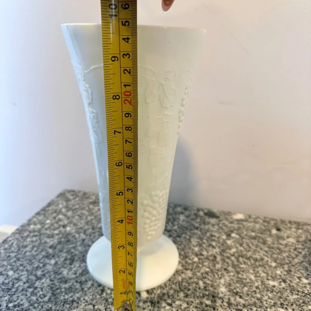 Vintage Milk Glass Grape Harvest Trumpet Vase White Pressed Glass 9 Inch